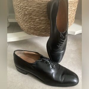 🇮🇹 FERRAGAMO Tramezza Oxford shoes Sz 9.5 black leather lace up dress shoe